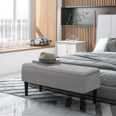HOMCOM Storage Bench Storage Chest Cashmere Surface Rubberwood Legs 95 x 38 x 45 cm Gray