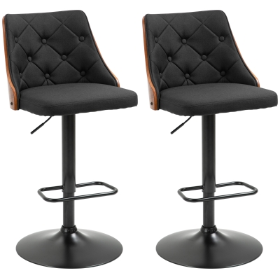 HOMCOM Set of 2 Adjustable Height Swivel Bar Stools with 360° Rotation and Footrest, Tufted Fabric