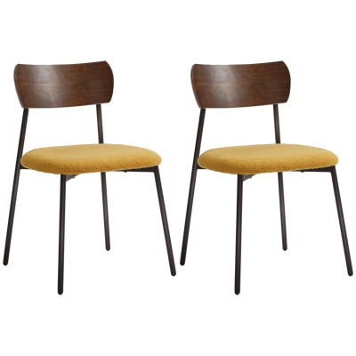 HOMCOM Set of 2 dining chairs with mohair effect seat, curved wood effect backrest, interior, yellow