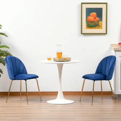 HOMCOM Set of 2 velvet seat dining chairs with golden metal legs - blue