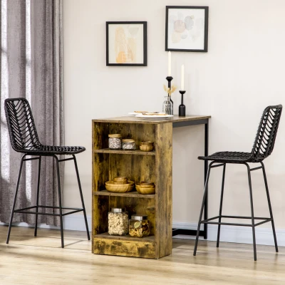 HOMCOM Set of 2 bohemian design bar stools height 66 cm with black metal and PE rattan footrest - black