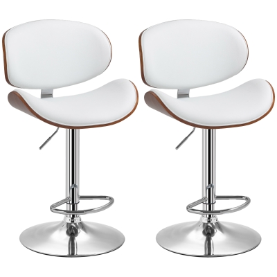 HOMCOM Set of 2 bar stools adjustable height synthetic coating 53 x 52 x 92-112 cm white