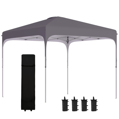 Outsunny 3 x 3 (M) Pop Up Gazebo - UPF 50+ Foldable Canopy Tent with Carry Bag on Wheels and 4 Leg Weight Bags, Height Adjustable, for Outdoor Garden Patio Party, Dark Grey