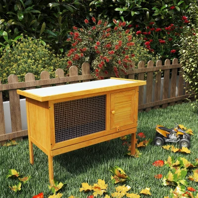 PawHut Coelheira de Exterior Casa para Coelhos Elevada com Bandeja Removível Fácil de Limpar Estável e Boa Ventilação 90x45x65cm Madeira