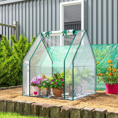 Outsunny Estufa Pequena Porta com Fecho de Correr Base de Tecido PE Impermeável e Estrutura de Aço Estufa  90x90x105 cm Transparente