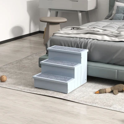 PawHut Escada para Animais de Estimação com 3 Degraus Espaço de Armazenamento e Tapete Antiderrapante 40,5x44,5x38 cm Cinza