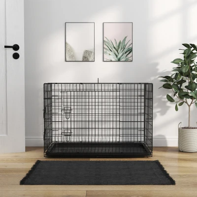PawHut Gaiola para Cães com 2 Portas Gaiola para Animais de Estimação Dobrável com Alça de Transporte Aço 92x57x62,5cm Preto