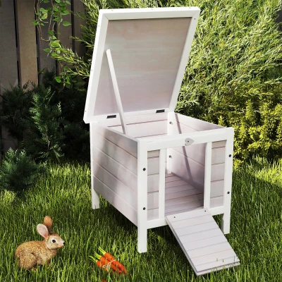 PawHut Coelheira de Madeira Exterior Coelheira para Roedores Animais de Estimação Pequenos com Teto Asfáltico e Rampa Antiderrapante 42x51x43cm Cinza