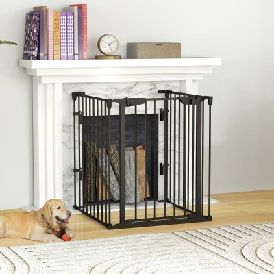 PawHut Barreira de Segurança para Animais de Estimação Barreira Dobrável de 3 Painéis com Fechadura Inteligente para Corredor Escada 180x74,5cm Preto