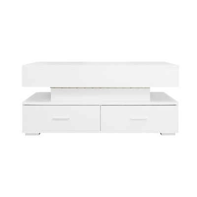 Hydraulic Lift Top Coffee Table with LED Lighting, White