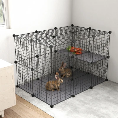 PawHut Recinto para Animais de Estimação de 3 Níveis com Rampas e Desenho Personalizável 70x70x105 cm Preto