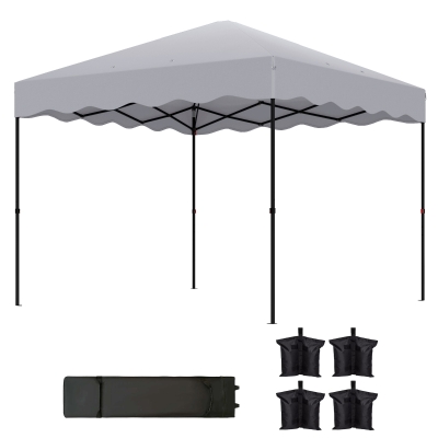 Outsunny 3 x 3 m Pop-up-Pavillon, Höhenverstellbares Gartenzelt, mit Rolltasche, für Garten, Terrasse, Metall, Stoff, Hellgrau