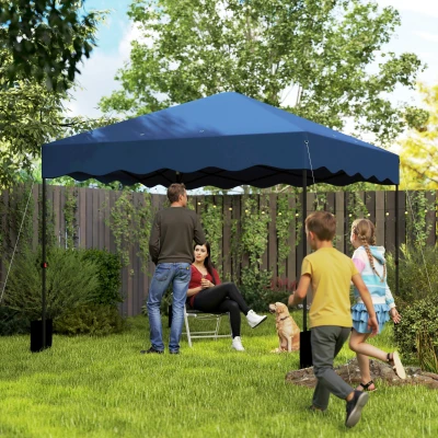 Outsunny 3 x 3 m Pop-up Paviljoen, Hoogteaanpasbaar Tuinpaviljoen, met RolTas, voor Tuin, Terras, Metaal, Stof, Donkerblauw