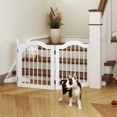 PawHut Barreira de Segurança Dobrável para Cães Pequenos Barreira de Proteção para Animais de Estimação com 3 Painéis e 2 Suportes para Portas Escadas Corredores 154,5x29,5x61 Branco