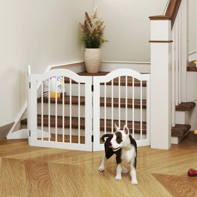 PawHut Barreira de Segurança Dobrável para Cães Pequenos Barreira de Proteção para Animais de Estimação com 3 Painéis e 2 Suportes para Portas Escadas Corredores 154,5x29,5x61 Branco