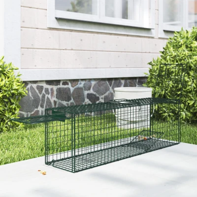 Outsunny Armadilha Animais Vivos 100x24x30 cm Armadilha para Animais Pequenos com 2 Portas e Estrutura de Aço para Interior e Exterior Verde