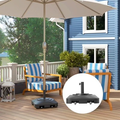 Outsunny Gartenschirmständer, Sonnenschirmständer aus Kunststoff, mit Wasser oder Sand befüllbar, Kunststoff, Schwarz