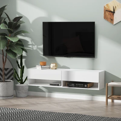 HOMCOM Móvel de TV de Parede com 2 Compartimentos e 2 Armários com  para Televisores de 60 Polegadas 140x32x31 cm Branco