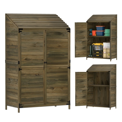 Outsunny 59 x 103.5 cm Two-Tier Wooden Garden Shed - Olive Brown