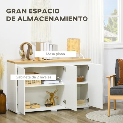 HOMCOM Aparador de Salón Mueble Auxiliar de Cocina con 3 Puertas y Estantes Ajustables para Comedor Entrada 120x37x75 cm Blanco(m-4)