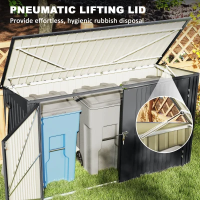 Outsunny Cutie Depozitare Pubele pentru 3 Recipiente de 240L cu 2 Uși și Încuietori, 233x105x118,5/133 cm, Gri(m-5)