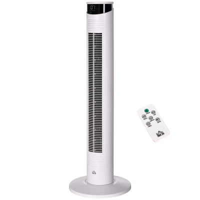 HOMCOM Ventilateur Colonne Télécommande LED Blanc Ø31,5x93cm