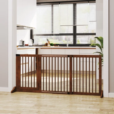 PawHut Barrera de Seguridad Extensible para Perros Valla Protección para Escaleras y Puertas 113-166x36x71 cm Marrón
