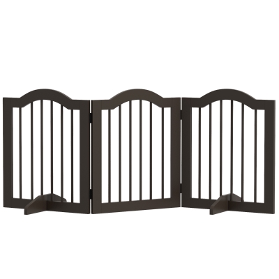 PawHut Barrera de Seguridad Plegable para Perros Pequeños Rejilla de Protección de 3 Paneles con Patas 154,5x29,5x61 cm Café