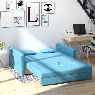 HOMCOM Schlafsofa, 2er-Sofa, mit verstecktem Stauraum, Polyester, Hellblau, 152 x 101 x 81cm
