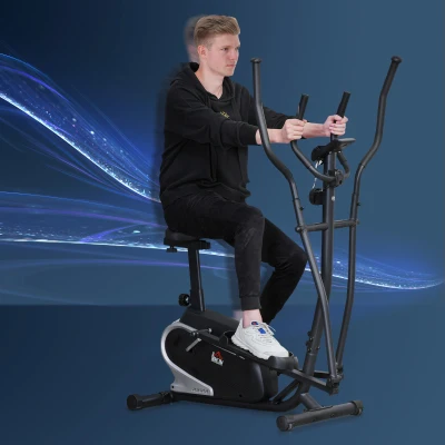 HOMCOM Bicicleta Elíptica con Resistencia Magnética Ajustable de 8 Niveles Bicicleta de Fitness con Sillín Regulable Pantalla LCD Pulsómetro y Soporte para Móvil para Casa Gimnasia 103x62x151 cm Negro