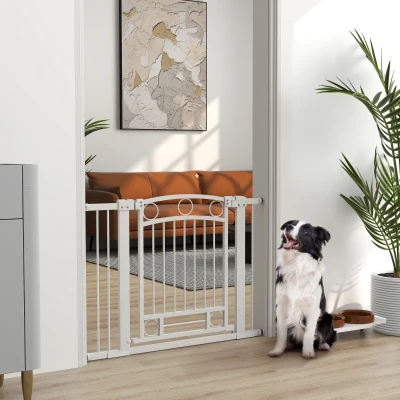 PawHut Puerta para Perros con Ancho Ajustable 76-104 cm Barrera de Seguridad para Perros con 2 Extensiones Blanco
