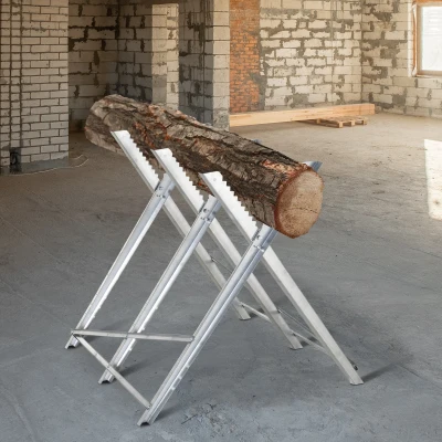 DURHAND Kettensägebock Sägebock zusammenklappbar Sägegestell für Brennholz Silber Metall 83 x 83 x 79 cm