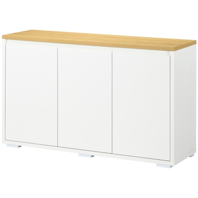 HOMCOM Aparador de Salón Mueble Auxiliar de Cocina con 3 Puertas y Estantes Ajustables para Comedor Entrada 120x37x75 cm Blanco(m-10)