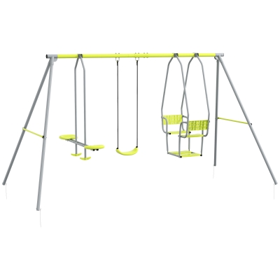 Outsunny 3 in 1 children's swing set with 2 face-to-face seats and 1 swing seat max load 225 kg green