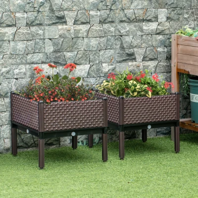 Outsunny Juego de 2 Jardineras de Exterior Jardineras Cuadradas Elevadas Combinación Libre 50x50x46,5 cm Marrón