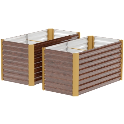 Outsunny Verhoogd Bed 2-delige Set, Plantenbak, extra diep, Metaal, 120 x 60 x 60 cm Bruin