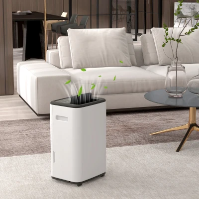 HOMCOM Deshumidificador Eléctrico Depósito de Agua 6 Litro 20L/día con 3 Modos 2 Velocidades Temporizador 33,5x26x53 cm Blanco