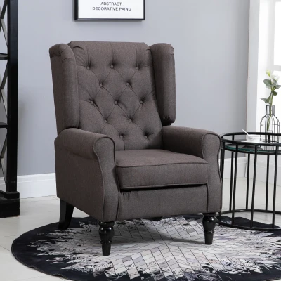 HOMCOM Ohrensessel Sessel mit Tufting, hoher Rückenlehne, Gepolstert Loungesessel mit abgerundeten Armlehnen, Holzbeine, für Schlafzimmer, Wohnzimmer, bis 160 kg, Braun