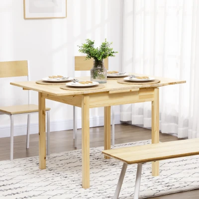 HOMCOM Esstisch aus Massivholz, Klapptisch, erweiterbar, Natur
