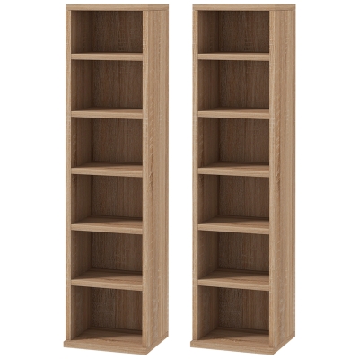HOMCOM 2 Estanterías para CD o DVD con 12 Compartimentos para 204 CDs y Estante Ajustable 21x22,5x88,5 cm Roble