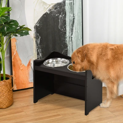 PawHut Comedero para Perros Elevado con 2 Tazones de Acero Inoxidable y Altura Ajustable 54x31,5x47 cm Café