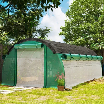 Outsunny Szklarnia Polytunelowa 6 x 3 x 2 m z Siatką Przeciwsłoneczną, Rolowanymi Bocznymi Ścianami, Pokrywą z Tworzywa, Stalowym Ramą, Zielona