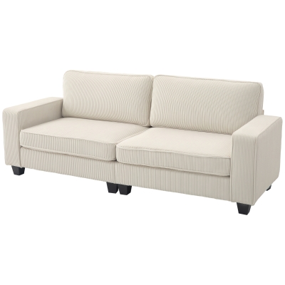 HOMCOM 3-Zitsbank met Corduroy Bekleding, Woonkamerbank met Pocketvering, tot 400 kg, 227 x 84 x 87 cm, Crèmewit