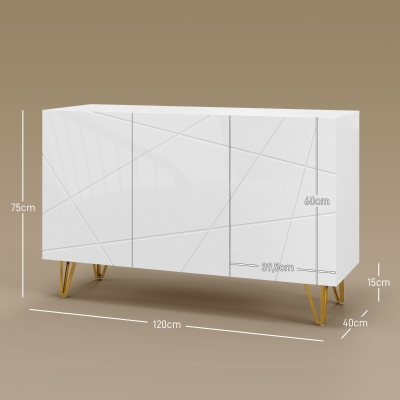 HOMCOM Aparador de Entrada con 3 Puertas y Estantes Ajustables para Cocina Sala 120x40x75 cm Blanco Brillante(m-3)