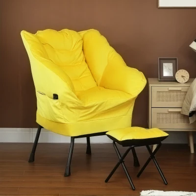 HOMCOM Sillón de Salón con Otomana Sillón de Relax con Bolsillos Laterales y Patas de Acero para Sala de Estar Dormitorio Amarillo