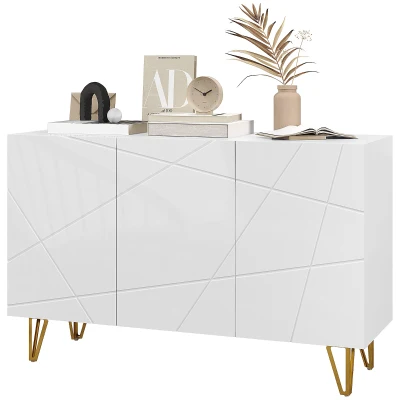 HOMCOM Aparador de Entrada con 3 Puertas y Estantes Ajustables para Cocina Sala 120x40x75 cm Blanco Brillante(m-10)