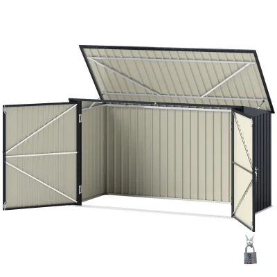 Outsunny Cutie Depozitare Pubele pentru 3 Recipiente de 240L cu 2 Uși și Încuietori, 233x105x118,5/133 cm, Gri(m-11)