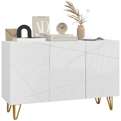 HOMCOM Aparador de Entrada con 3 Puertas y Estantes Ajustables para Cocina Sala 120x40x75 cm Blanco Brillante(m-1)