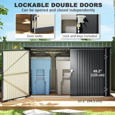 Outsunny Cutie Depozitare Pubele pentru 3 Recipiente de 240L cu 2 Uși și Încuietori, 233x105x118,5/133 cm, Gri(m-6)