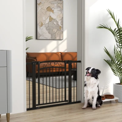 PawHut Puerta para Perros con Ancho Ajustable 76-104 cm con 2 Extensiones y Doble Bloqueo Negro